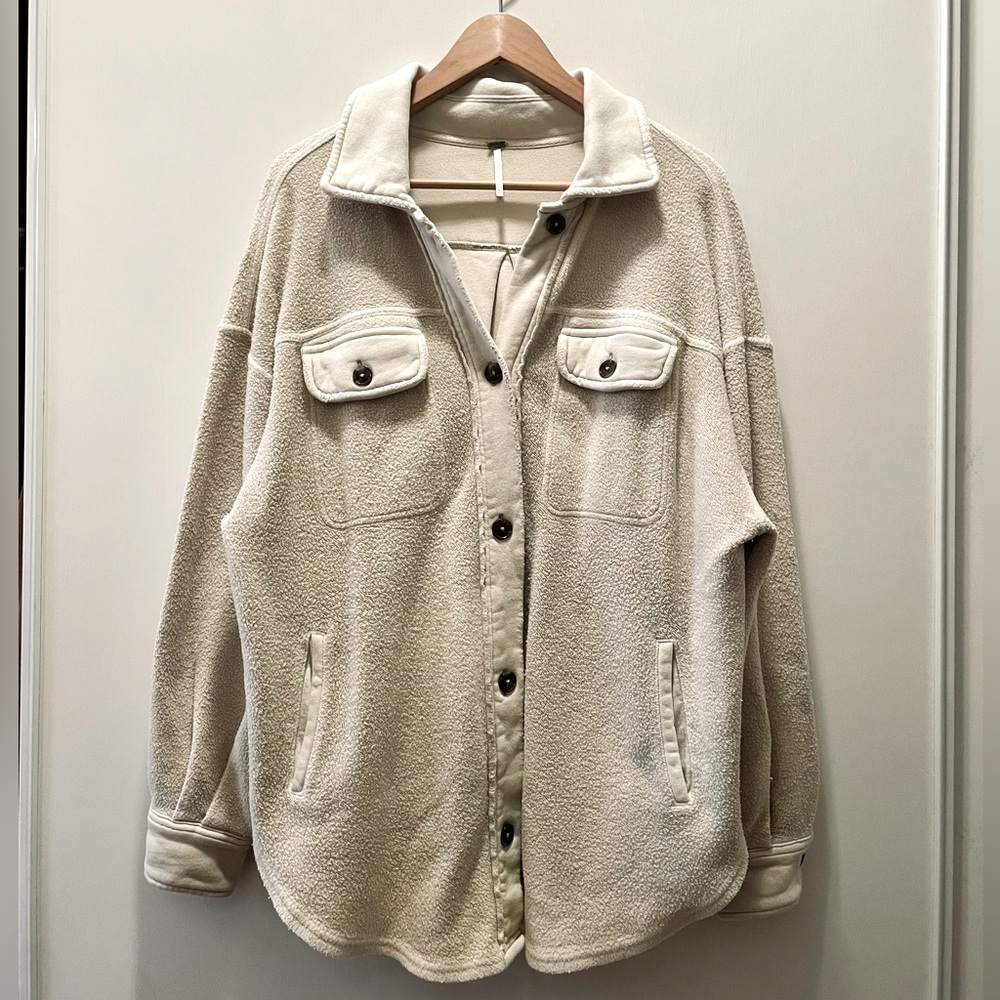 stone grey oversized lightweight ruby shirt jacket | free people | extra small